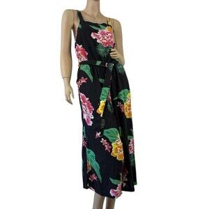 OLD NAVY Black Floral Romper Sleeveless Wide Leg Jump Suit Tie At Waist Size PS